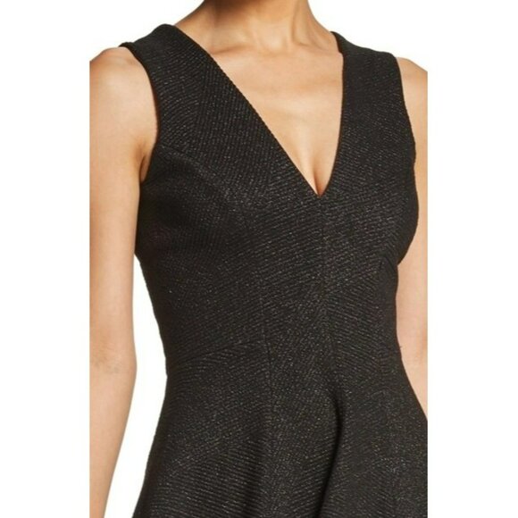 Dress the Population Modest Black V Neck Fit Flare Midi Dress - Picture 3 of 16